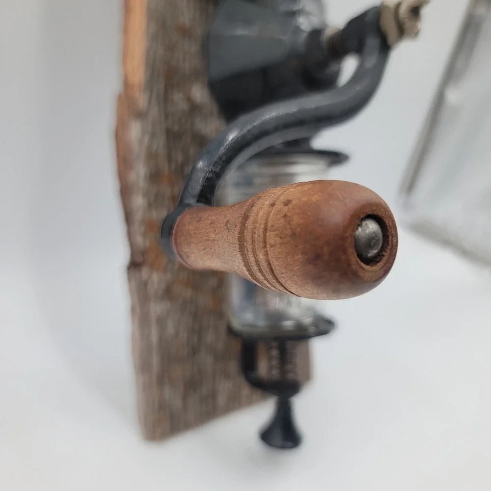 Arcade Crystal No 4 Wall Mount Coffee Grinder Cast Iron Rustic Wood Farmhouse